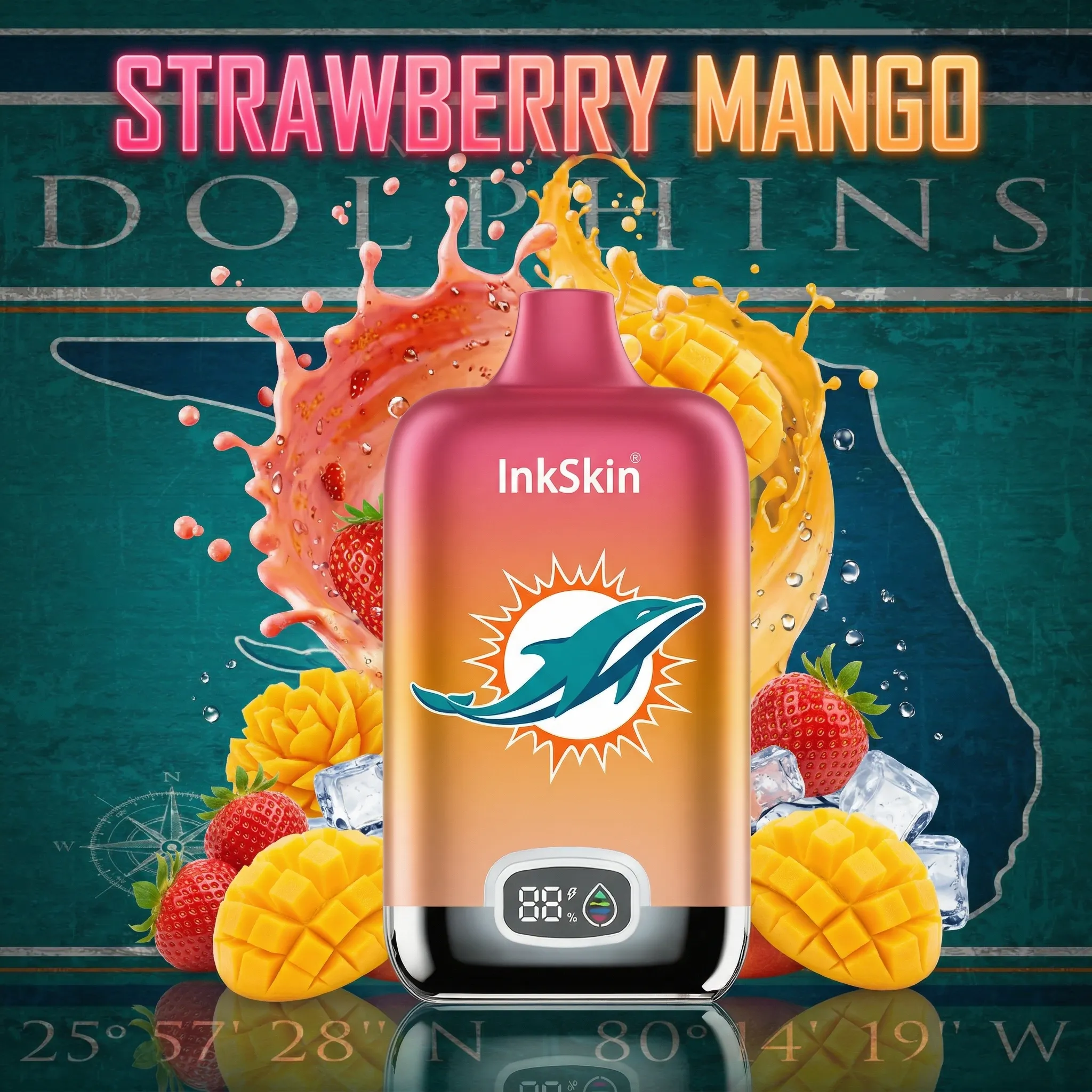 Miami Dolphins - ⭐InkSkin Digital Box 12000 Puffs - 10+ Flavour Choices 🍇🍉🍋