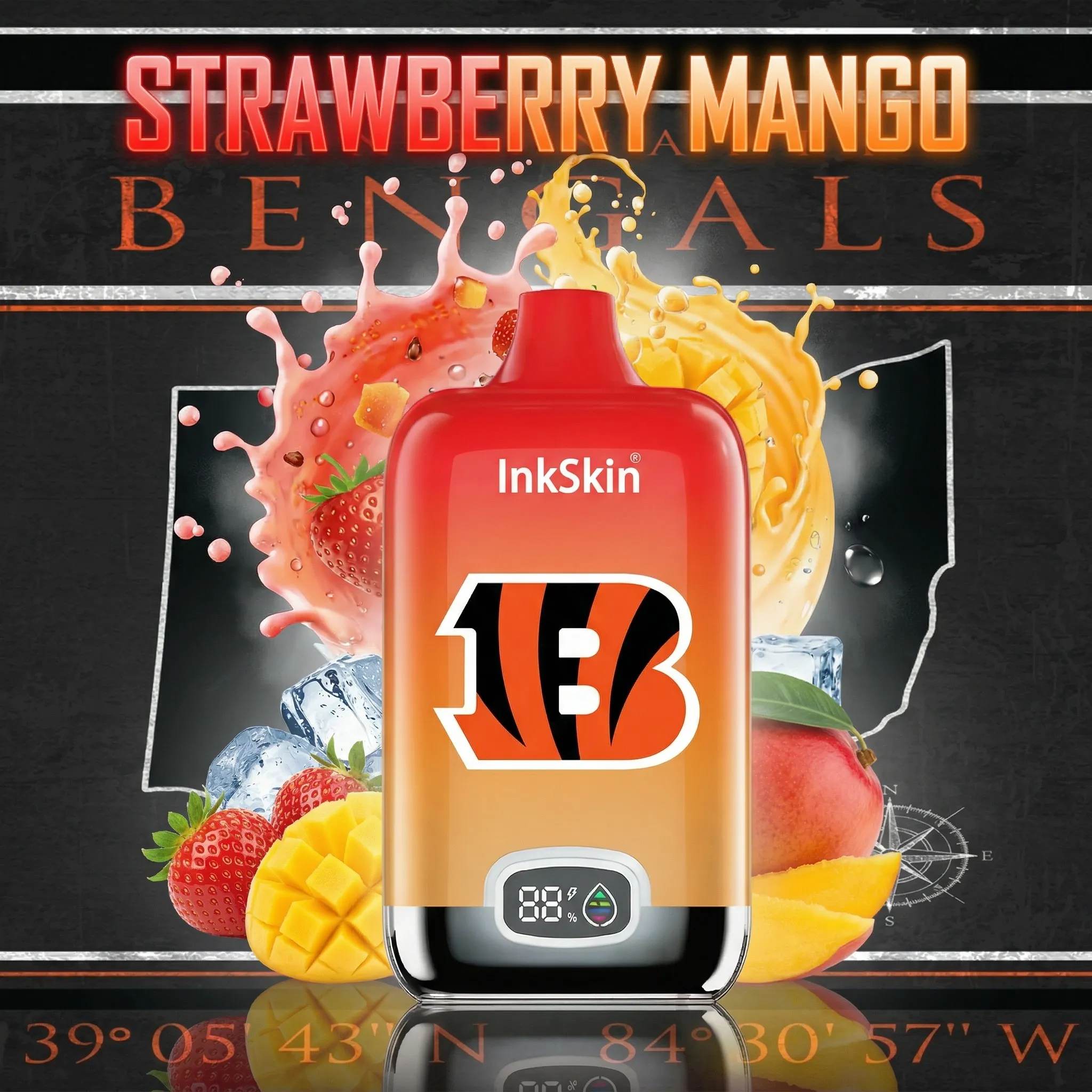 Cincinnati Bengals - ⭐InkSkin Digital Box 12000 Puffs - 10+ Flavour Choices 🍇🍉🍋