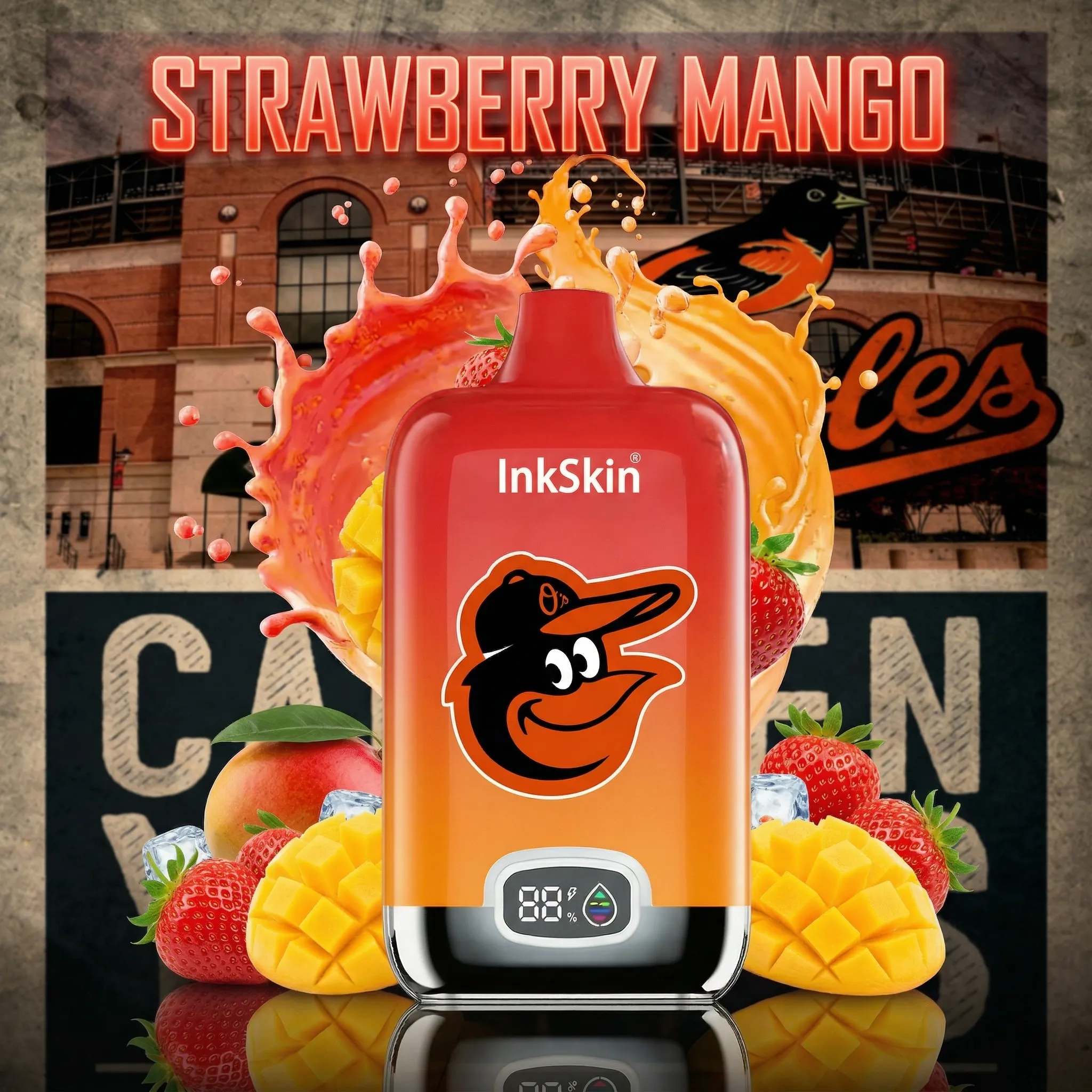 Baltimore Orioles - ⭐InkSkin Digital Box 12000 Puffs - 10+ Flavour Choices 🍇🍉🍋