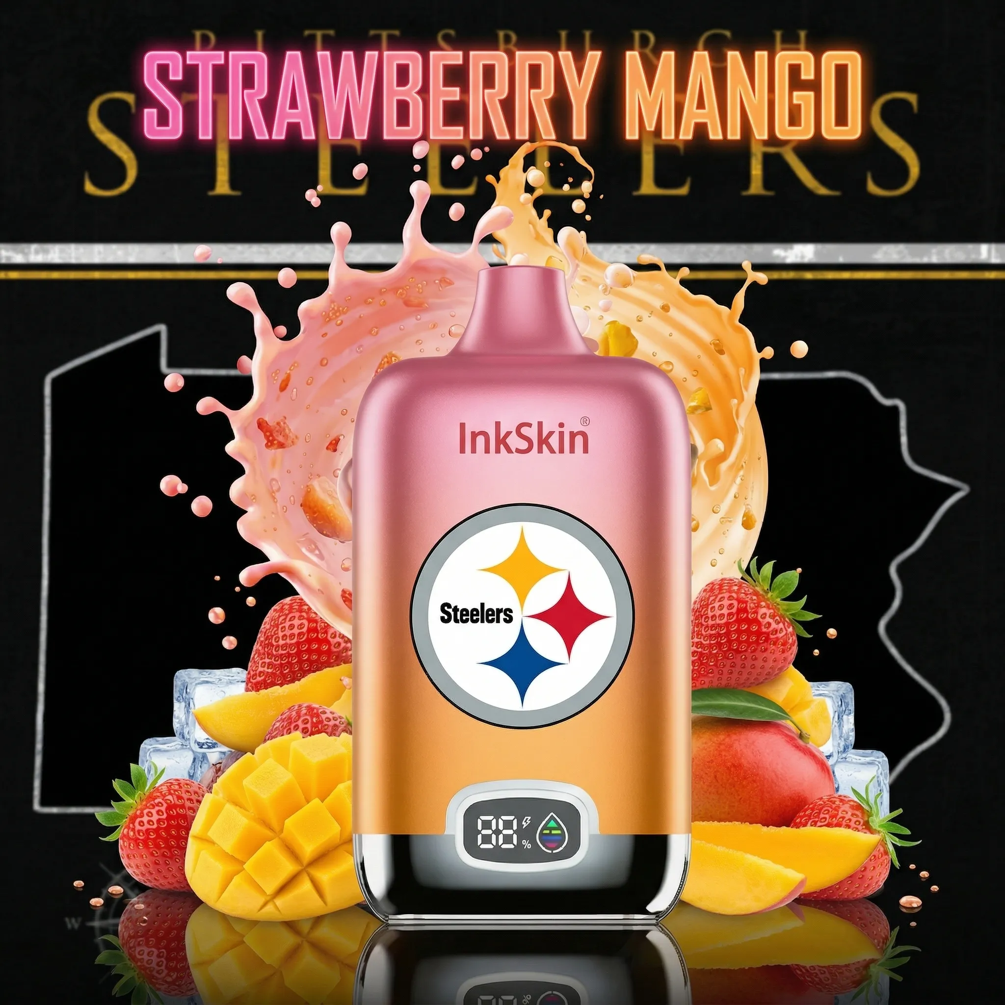 Pittsburgh Steelers - ⭐InkSkin Digital Box 12000 Puffs - 10+ Flavour Choices 🍇🍉🍋