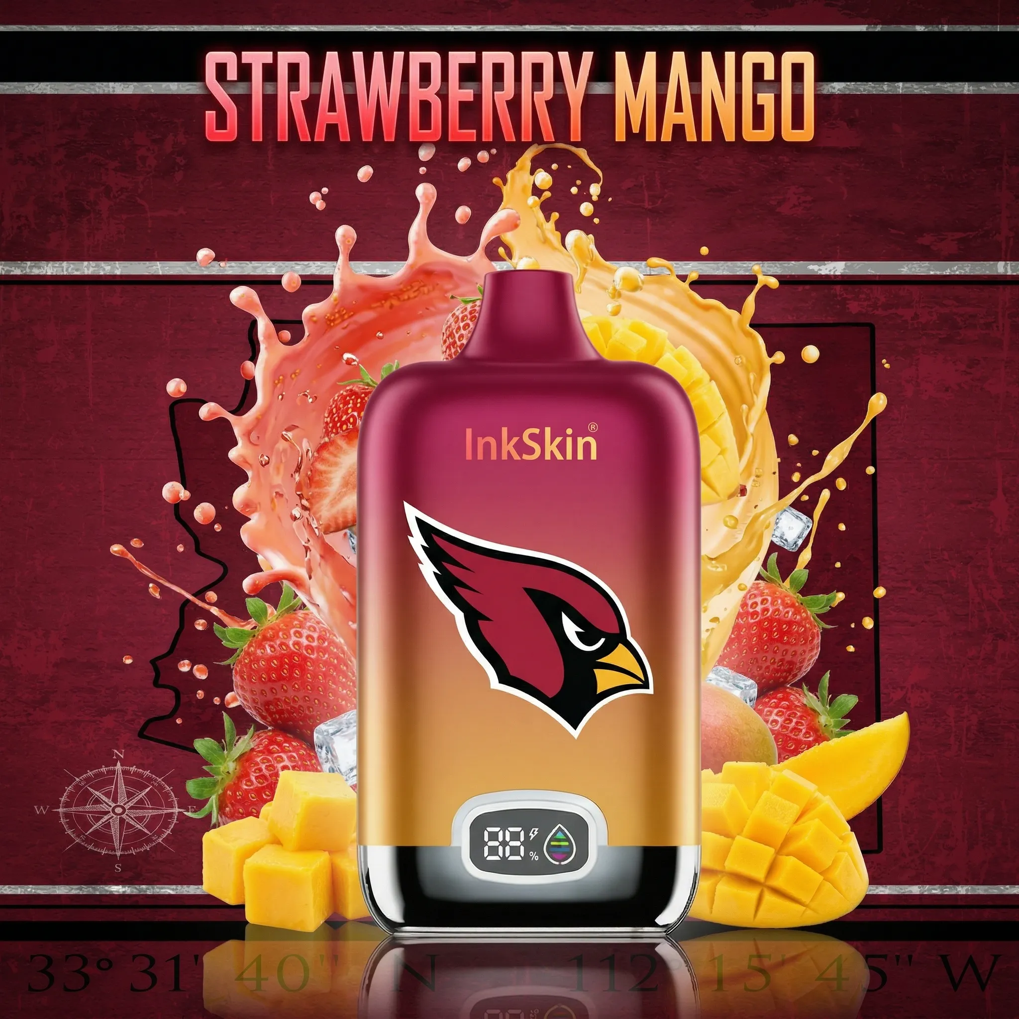 Arizona Cardinals - ⭐InkSkin Digital Box 12000 Puffs - 10+ Flavour Choices 🍇🍉🍋