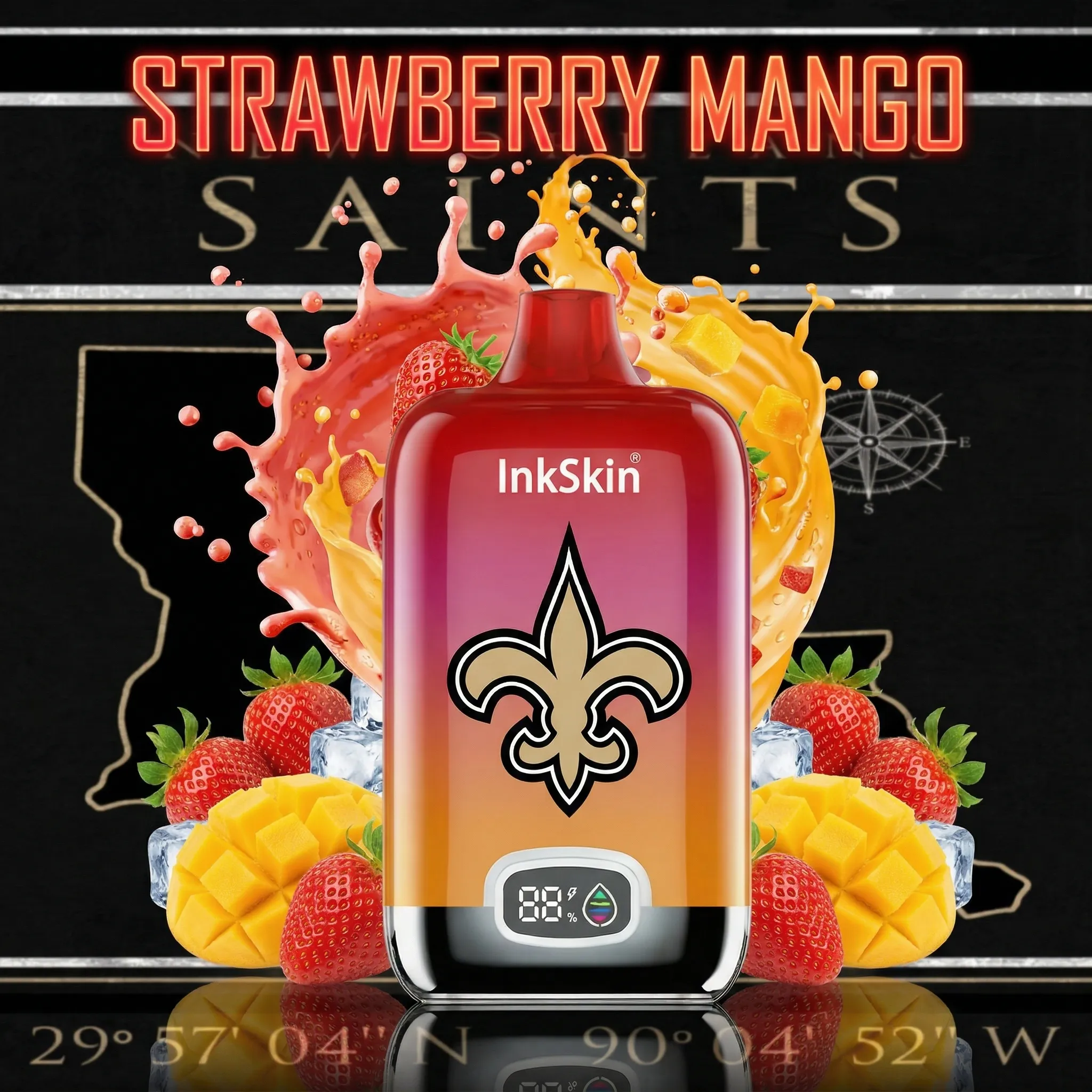 New Orleans Saints - ⭐InkSkin Digital Box 12000 Puffs - 10+ Flavour Choices 🍇🍉🍋
