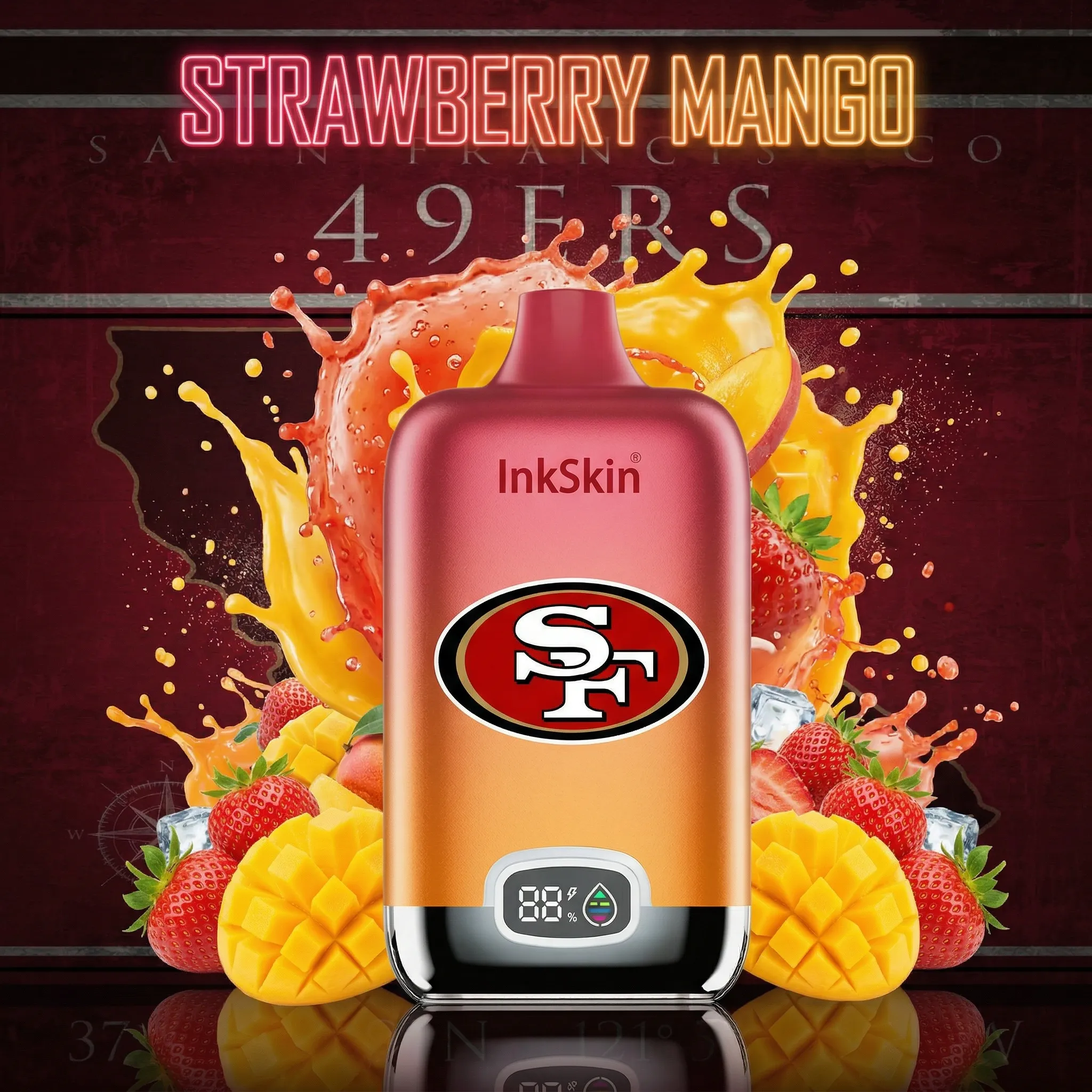 San Francisco 49ers - ⭐InkSkin Digital Box 12000 Puffs - 10+ Flavour Choices 🍇🍉🍋