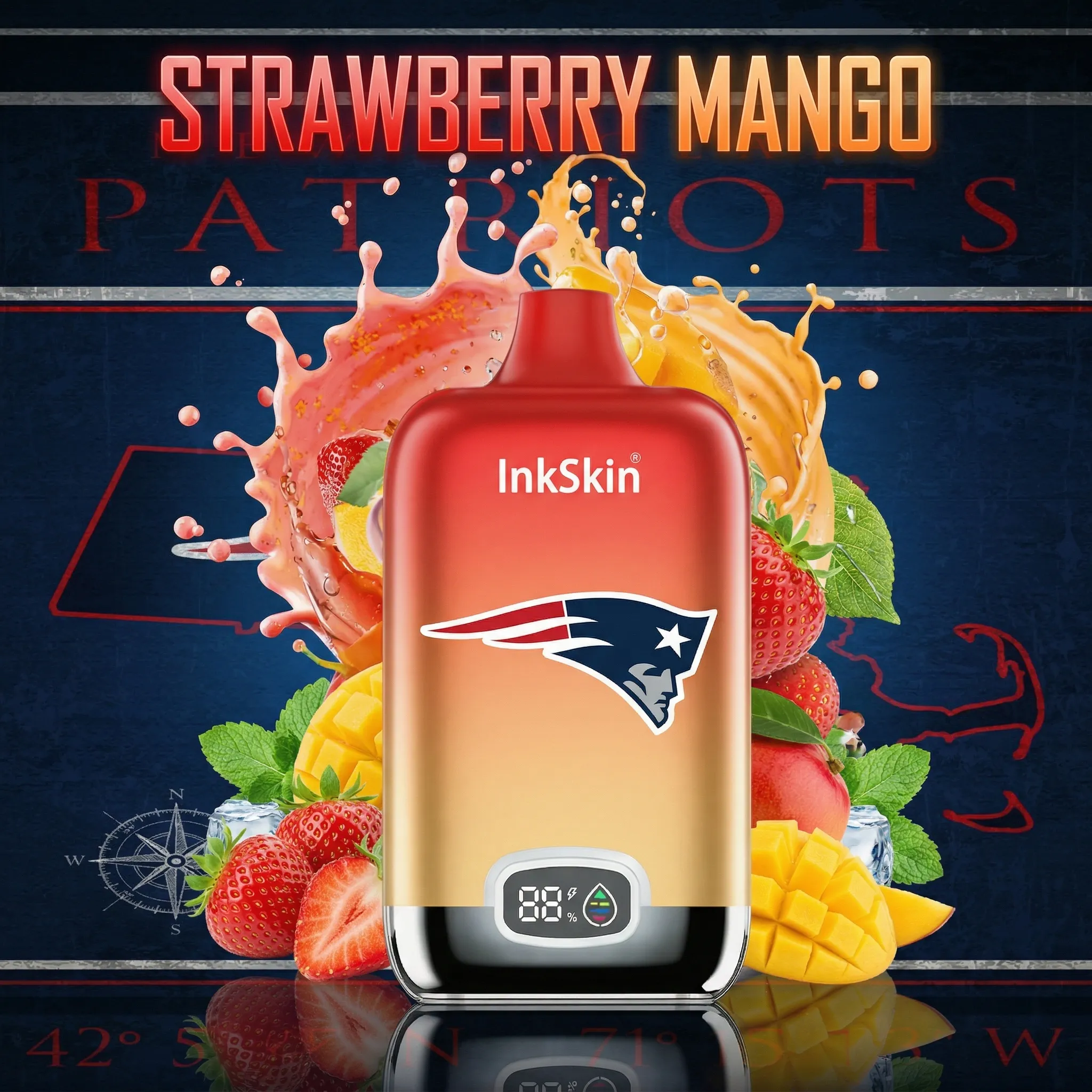 New England Patriots - ⭐InkSkin Digital Box 12000 Puffs - 10+ Flavour Choices 🍇🍉🍋