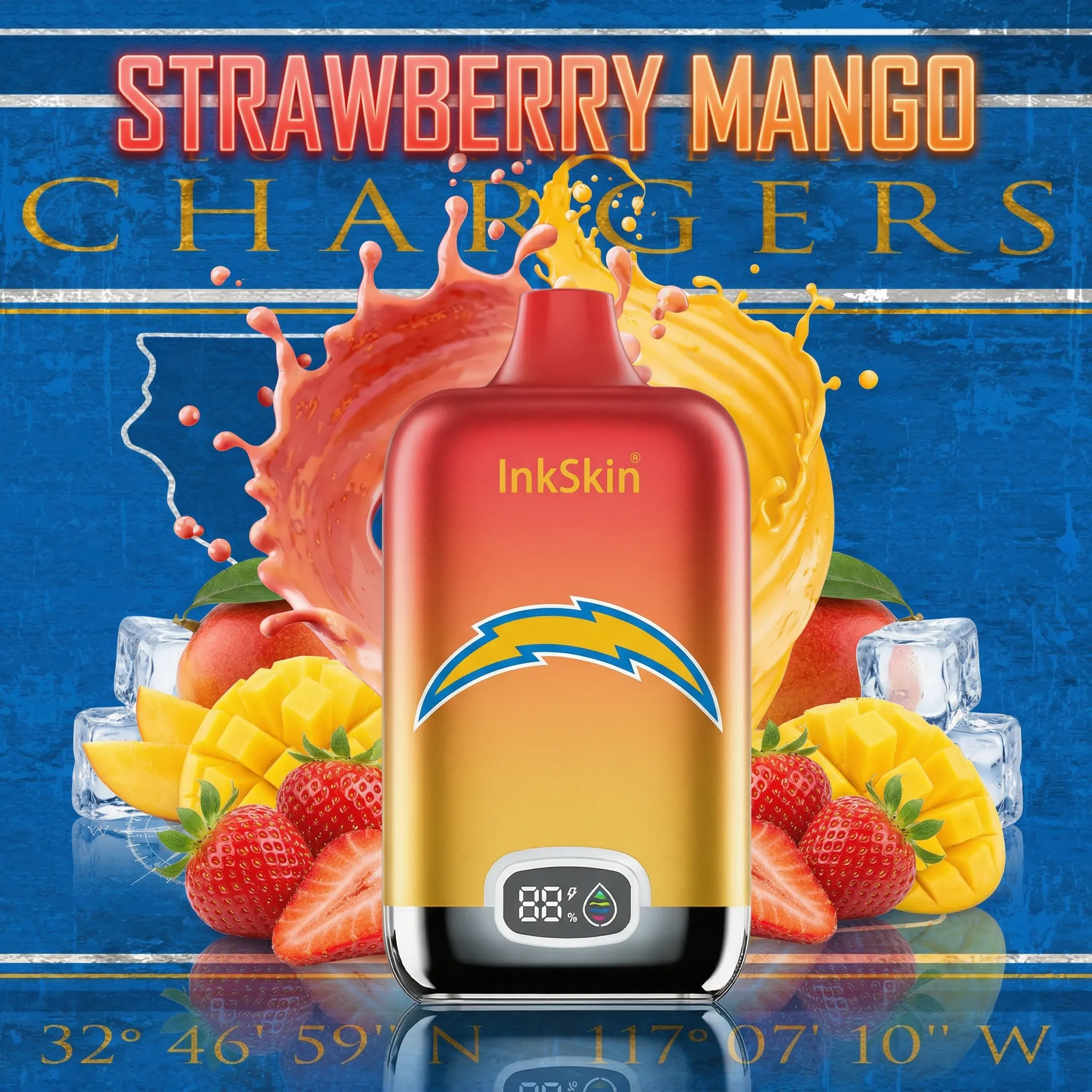 Los Angeles Chargers - ⭐InkSkin Digital Box 12000 Puffs - 10+ Flavour Choices 🍇🍉🍋