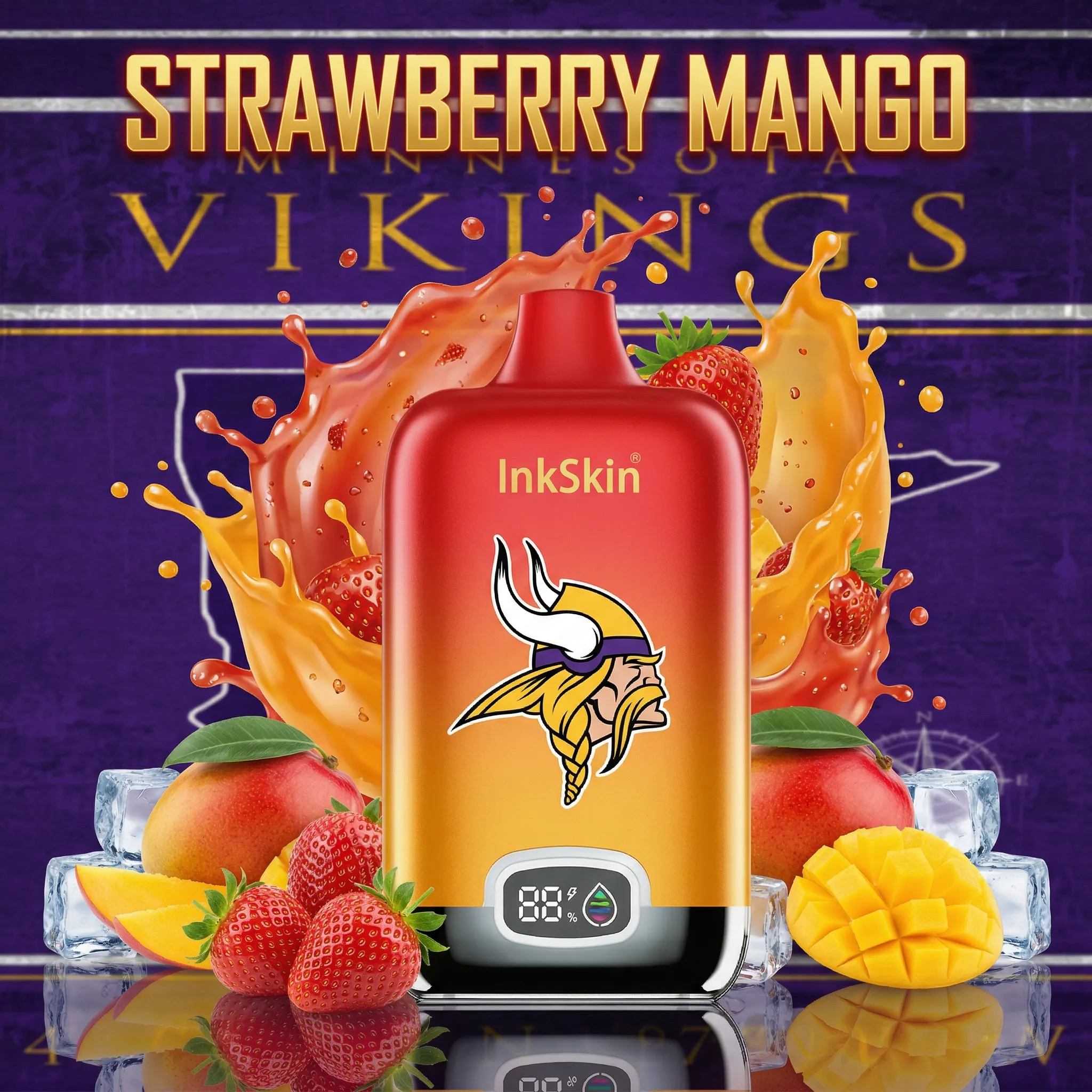 Minnesota Vikings - ⭐InkSkin Digital Box 12000 Puffs - 10+ Flavour Choices 🍇🍉🍋