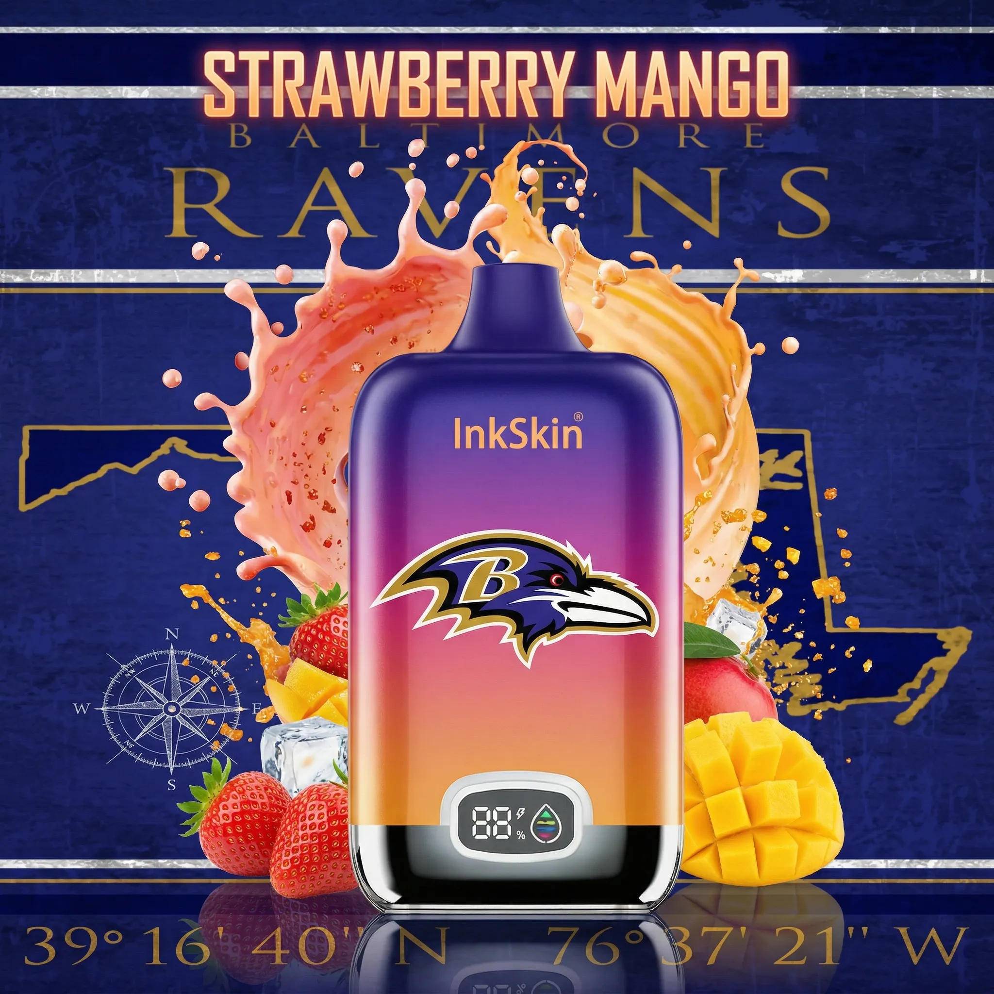Baltimore Ravens - ⭐InkSkin Digital Box 12000 Puffs - 10+ Flavour Choices 🍇🍉🍋