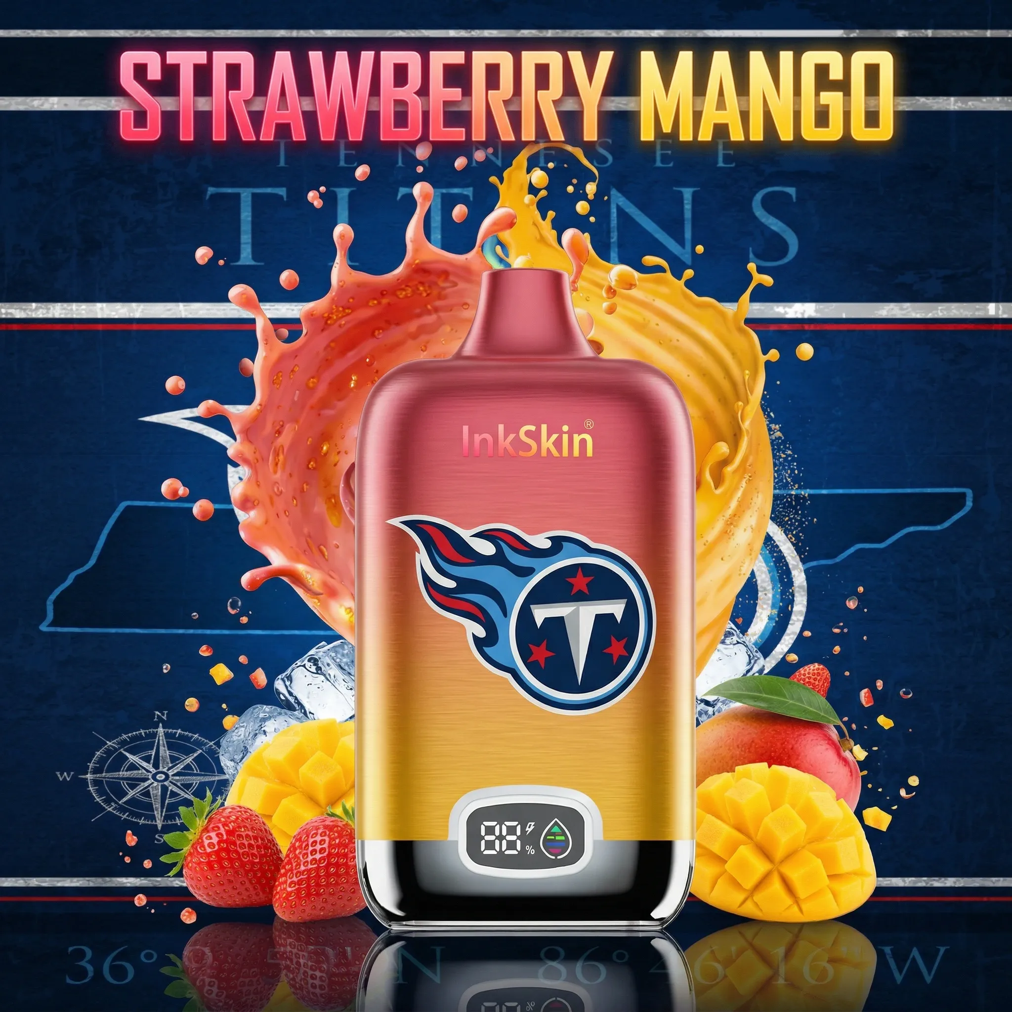 Tennessee Titans - ⭐InkSkin Digital Box 12000 Puffs - 10+ Flavour Choices 🍇🍉🍋