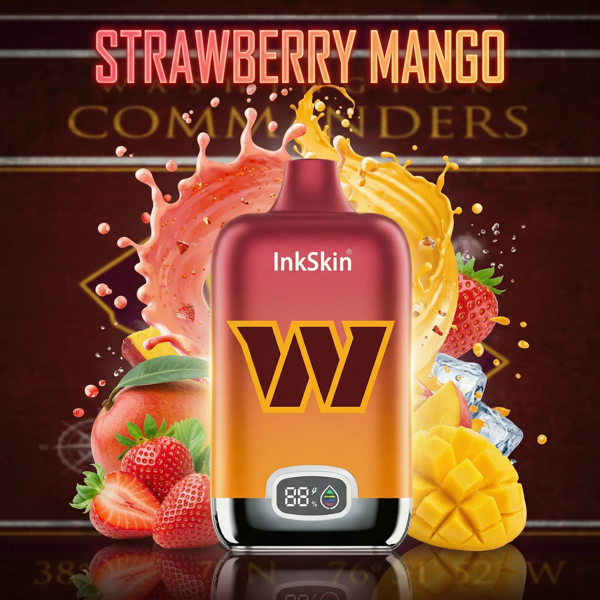 Washington Redskins - ⭐InkSkin Digital Box 12000 Puffs - 10+ Flavour Choices 🍇🍉🍋